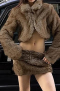 Nighttime Street Luxurious Charming Brown Furry Set
