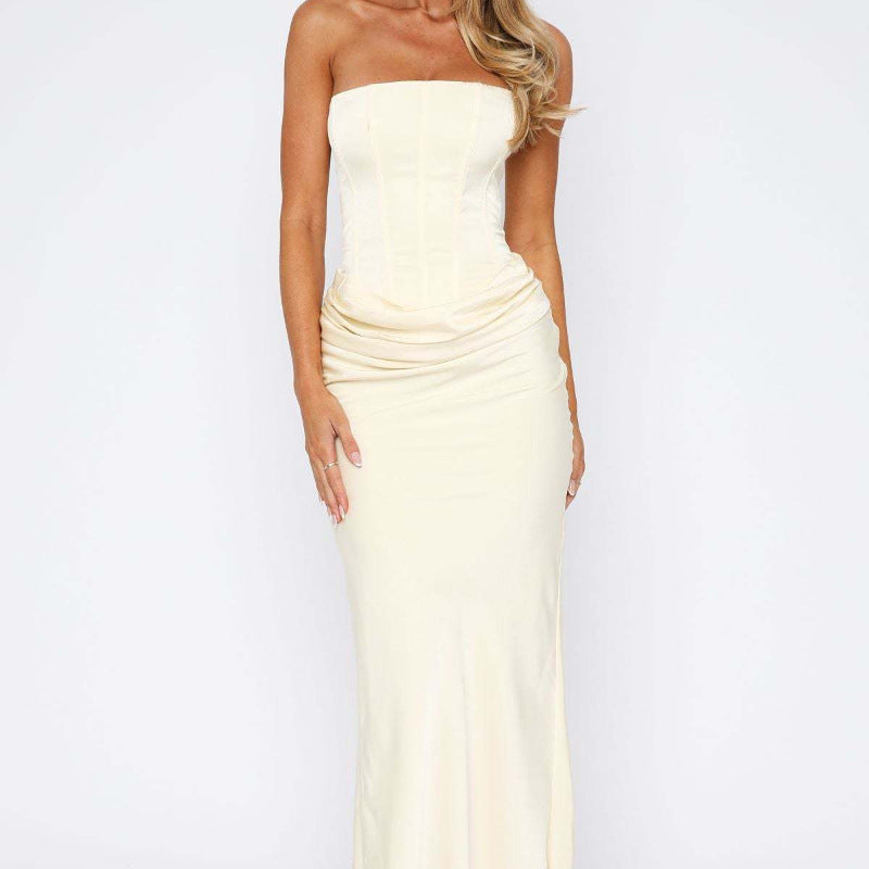 Strapless Fitted Bodycon Satin Maxi Dress