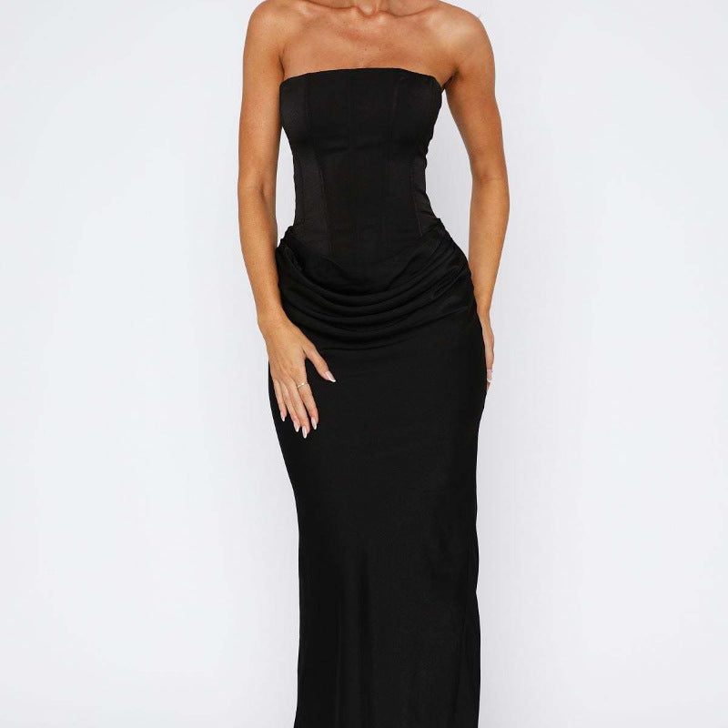 Strapless Fitted Bodycon Satin Maxi Dress