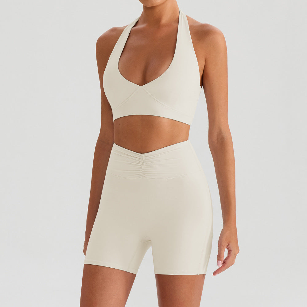 Halter Neck Sports Bra & Yoga Shorts Set