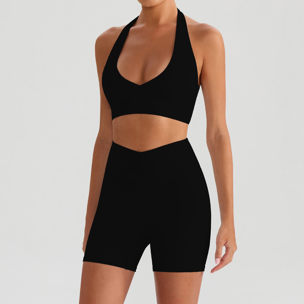 Halter Neck Sports Bra & Yoga Shorts Set
