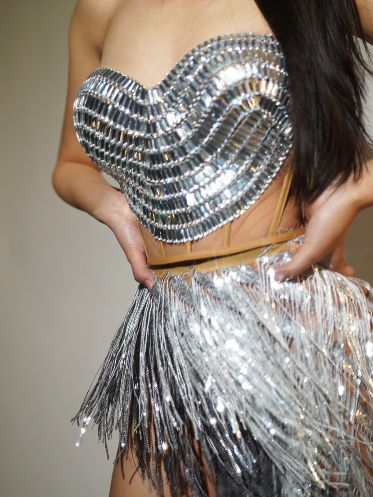 Sexara Strapless Fringe Crystal Skirt Set