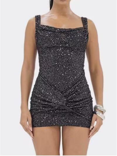 Square Neck Knot Front Detail Mini Dress