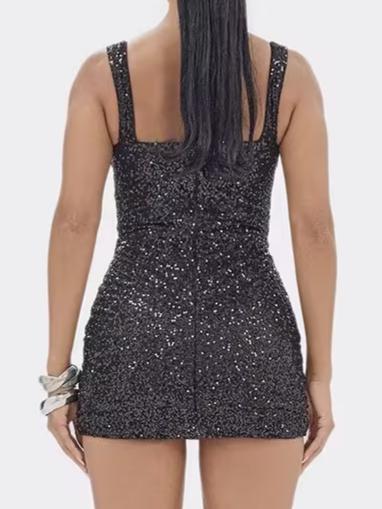 Square Neck Knot Front Detail Mini Dress