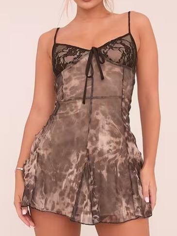 Strappy Lace Bust Mini Skater Dress In Leopard Print