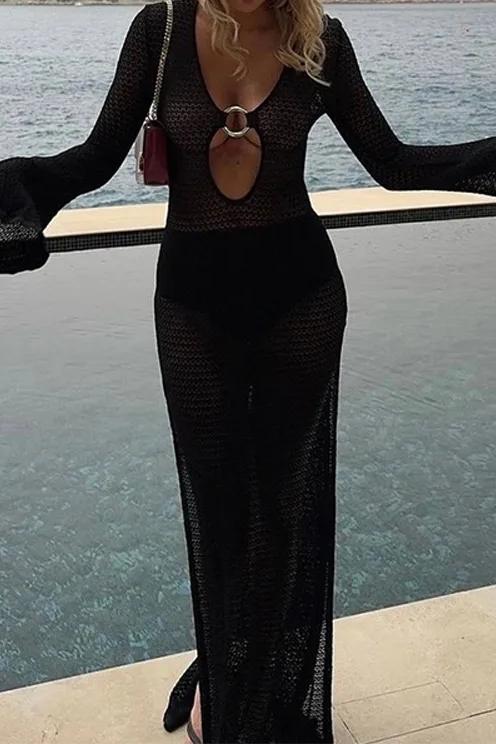Vacation Vibrant Daring Long Sleeve Knit Dress