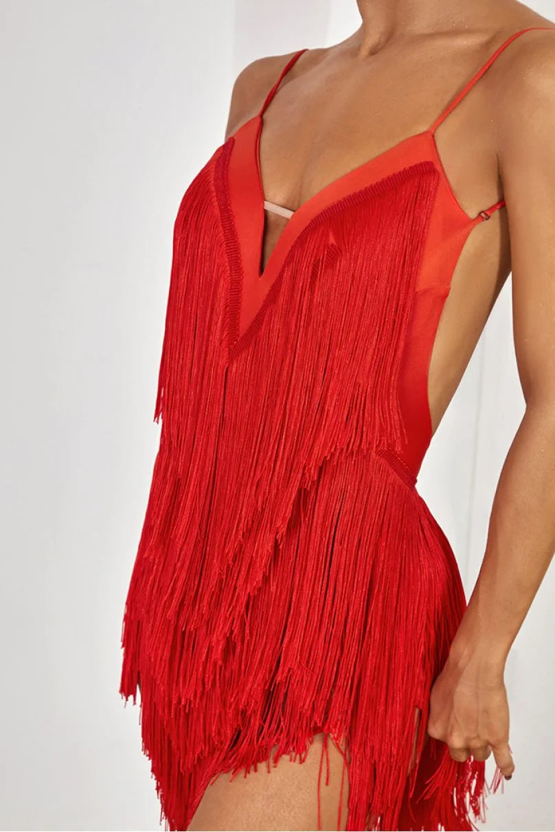 Plunge V Layered Fringe Mini Dress