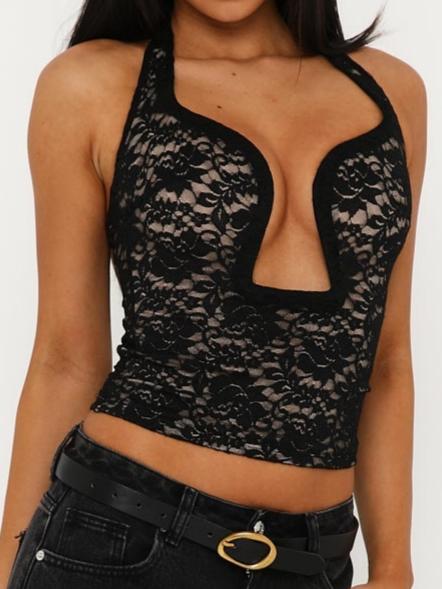 Tell Me Something Lace Bustier Black Top