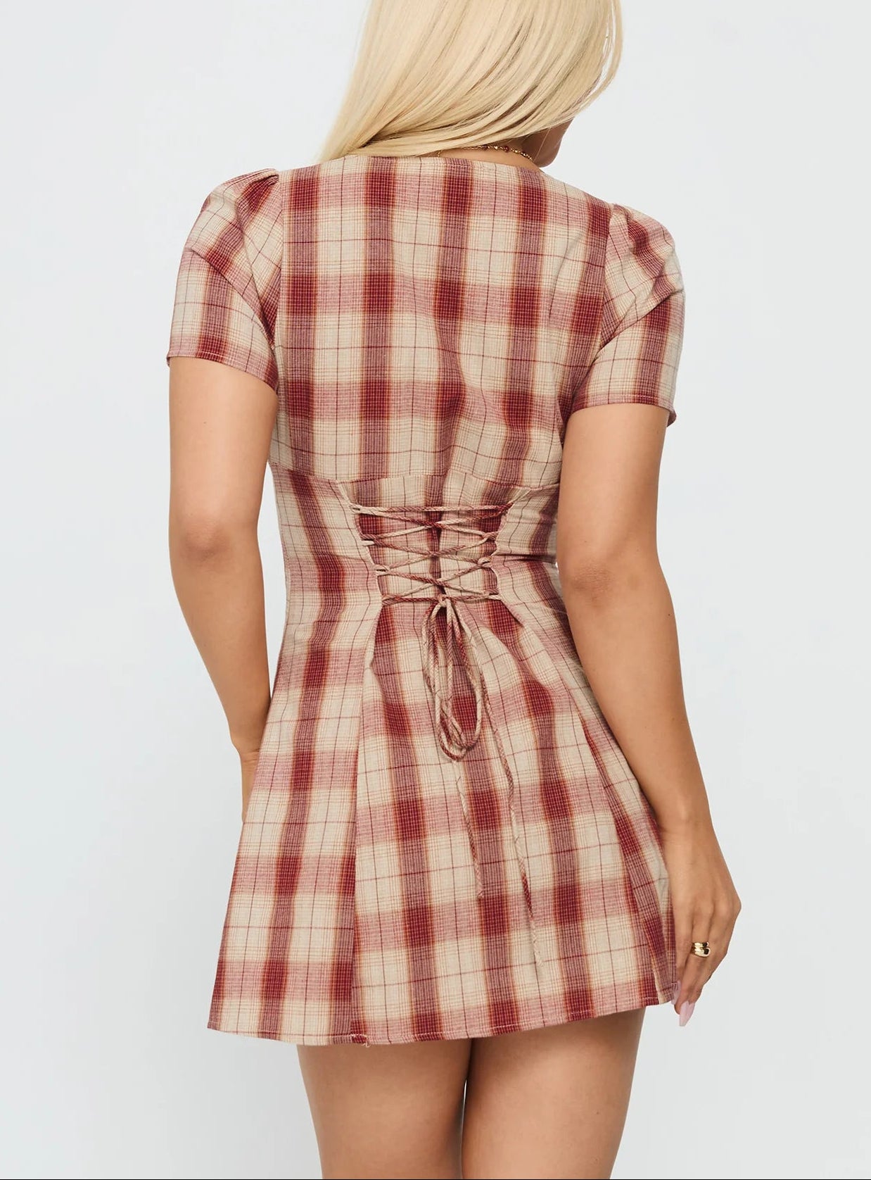 Twist Of Fate V Neck Mini Dress Plaid