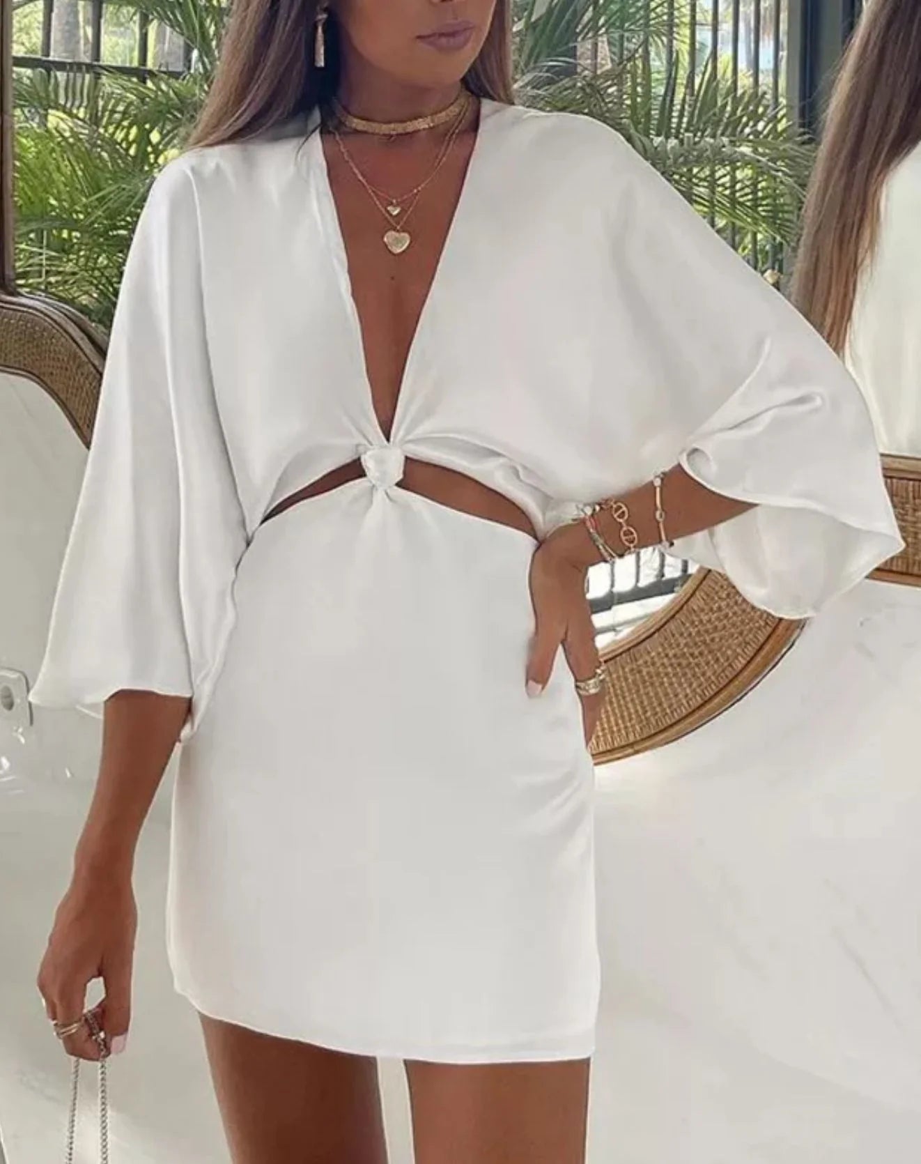 Sexy Charming White Silk Tie-wrap Dress