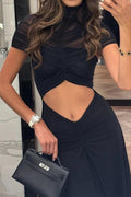 Luxury Party Sexy Belly - Baring Gathered Maxi Dress