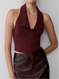 Collared Sleeveless Halter Top - Merlot