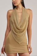 Gold Glitter Halter Mini Dress
