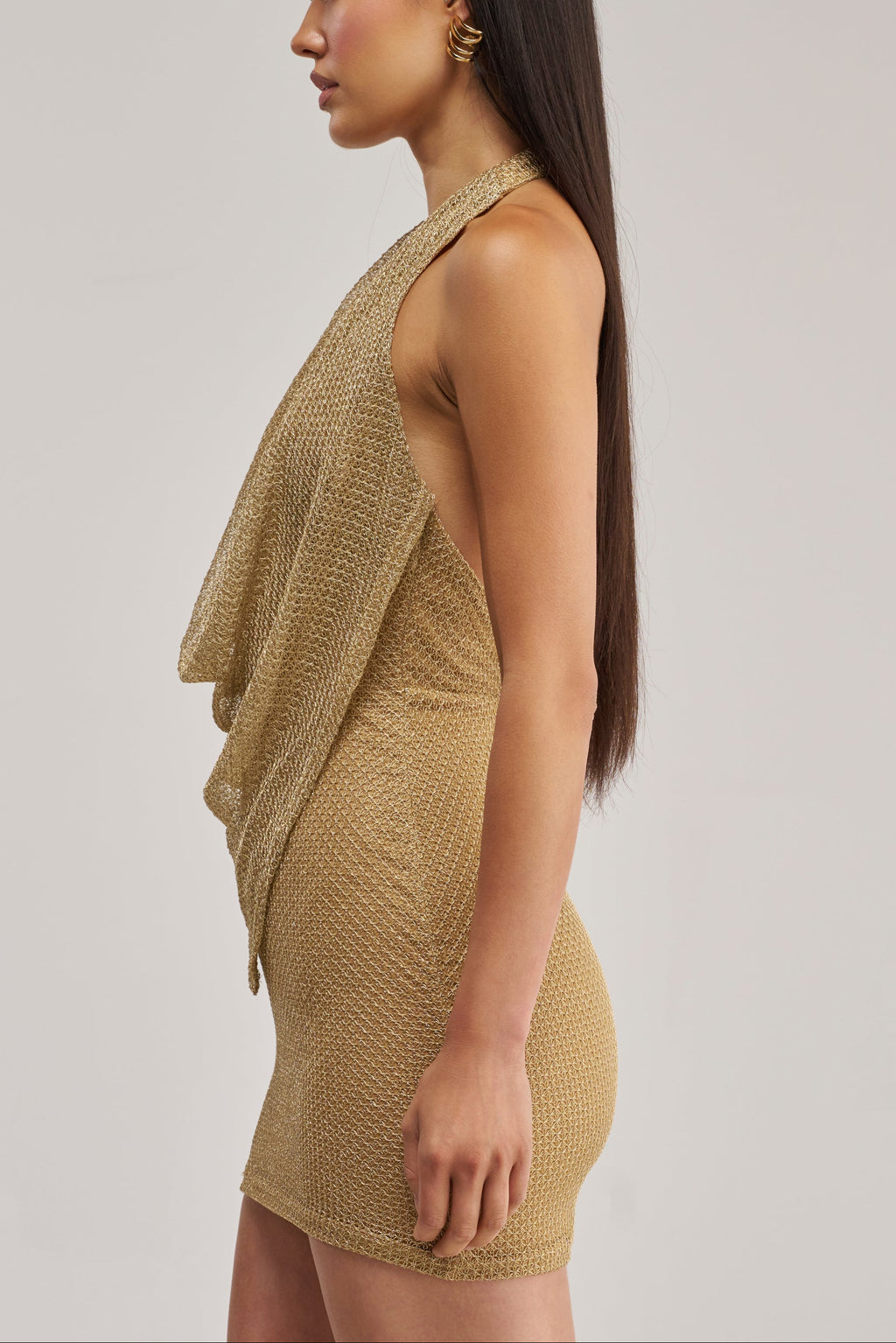 Gold Glitter Halter Mini Dress