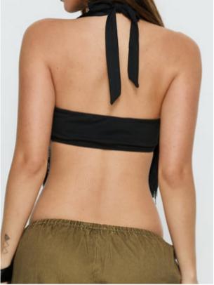 Zephyrine Fringe Asymmetrical Halter Top Black