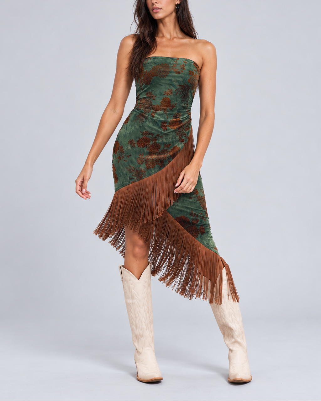 Wildflower Fringe Strapless Midi Dress