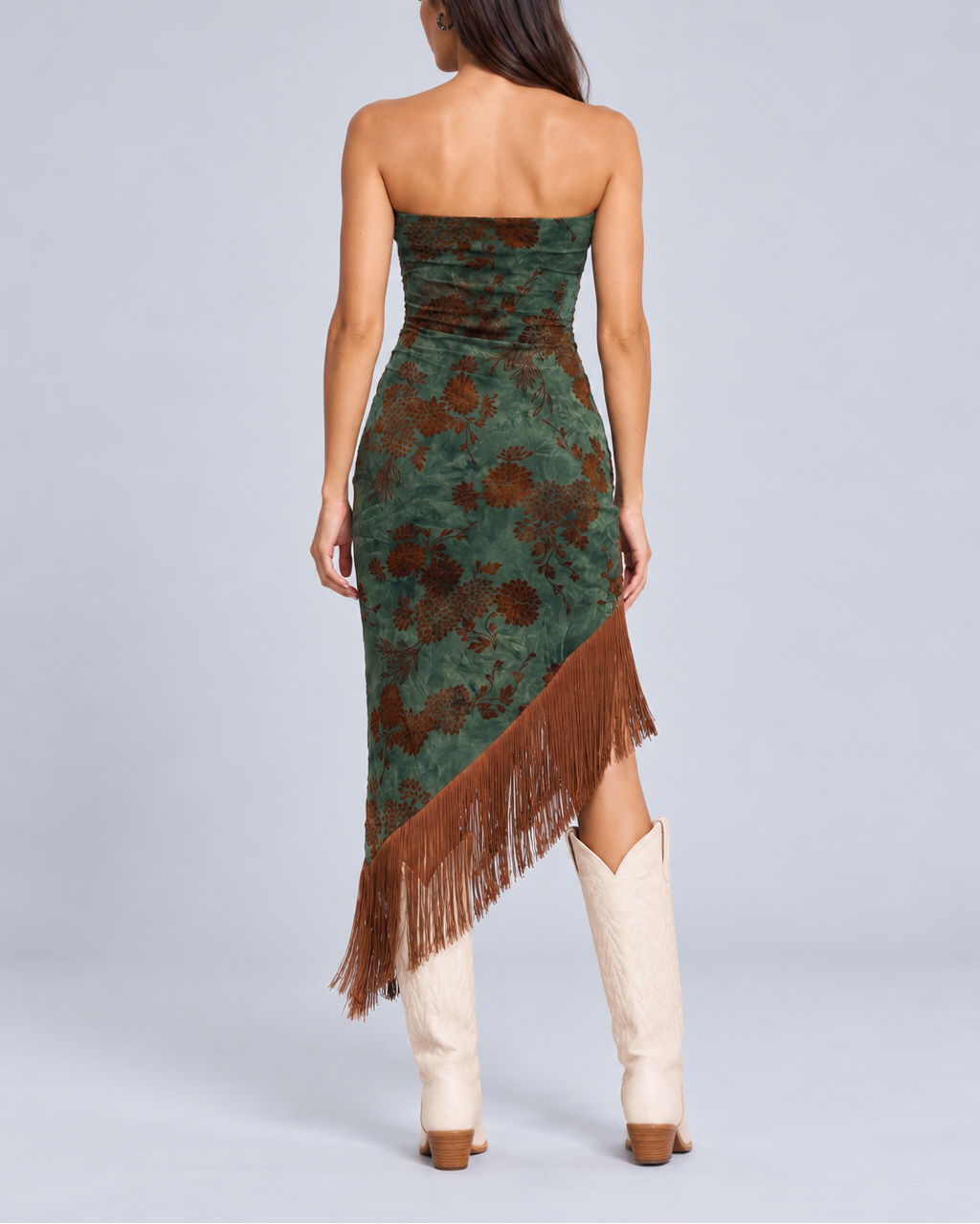 Wildflower Fringe Strapless Midi Dress