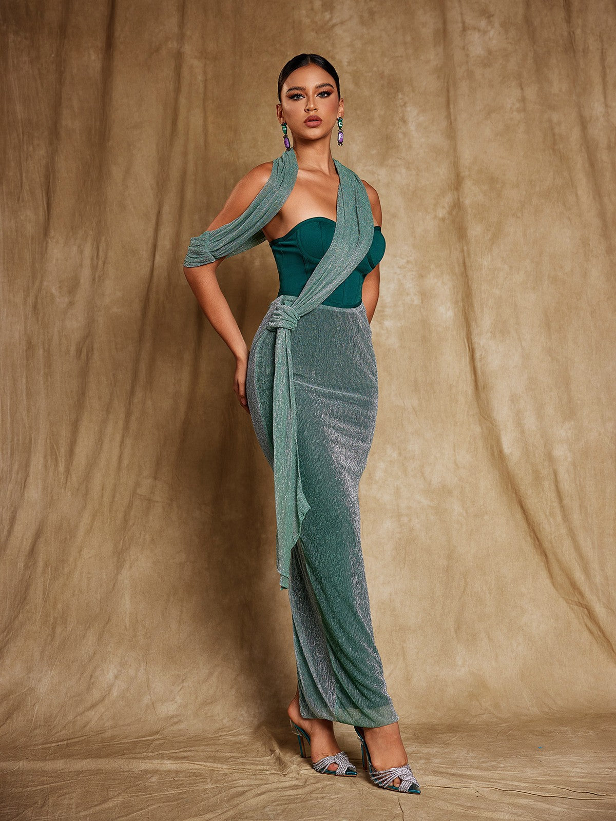 Omilaní Strapless Patchwork Maxi Dress