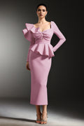 Faray Ruffled Long Sleeves Pink Maxi Dress
