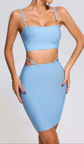 Suspender Waist Two Pieces Mini Dress in Blue