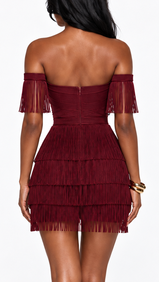 Temptation Off-Shoulder Fringe Dress