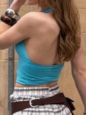 V-Neck Ruched Halter Crop Top