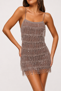 Crystal Cascade Fringe Mini Dress