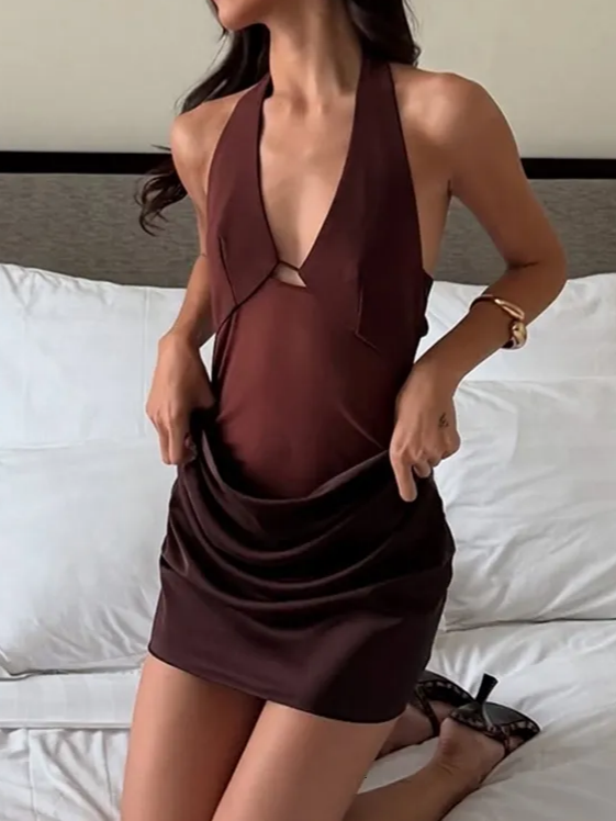 Resort Glamorous Plunge Neck Mini Dress