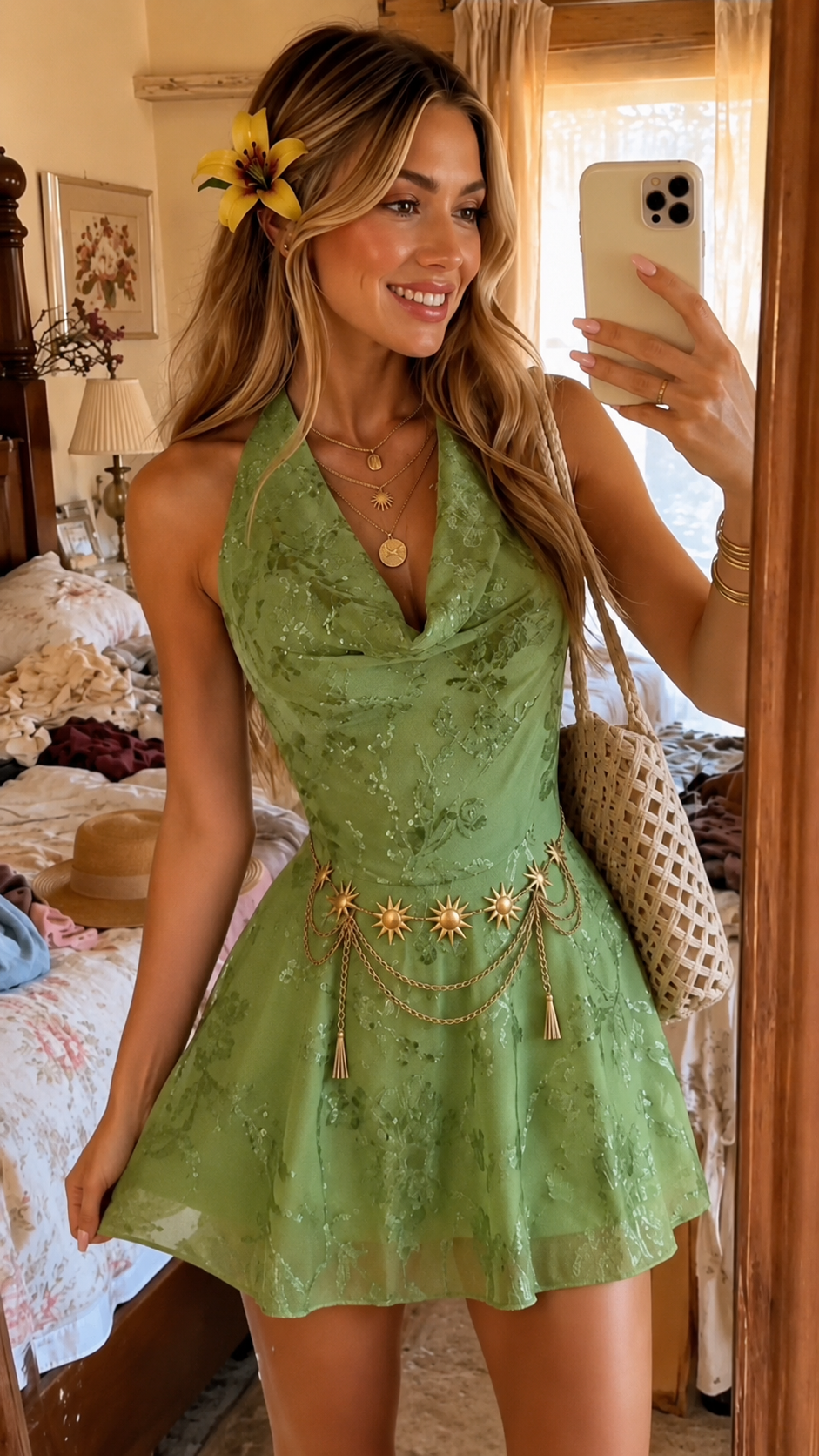 Solara Bloom Halter Mini Dress