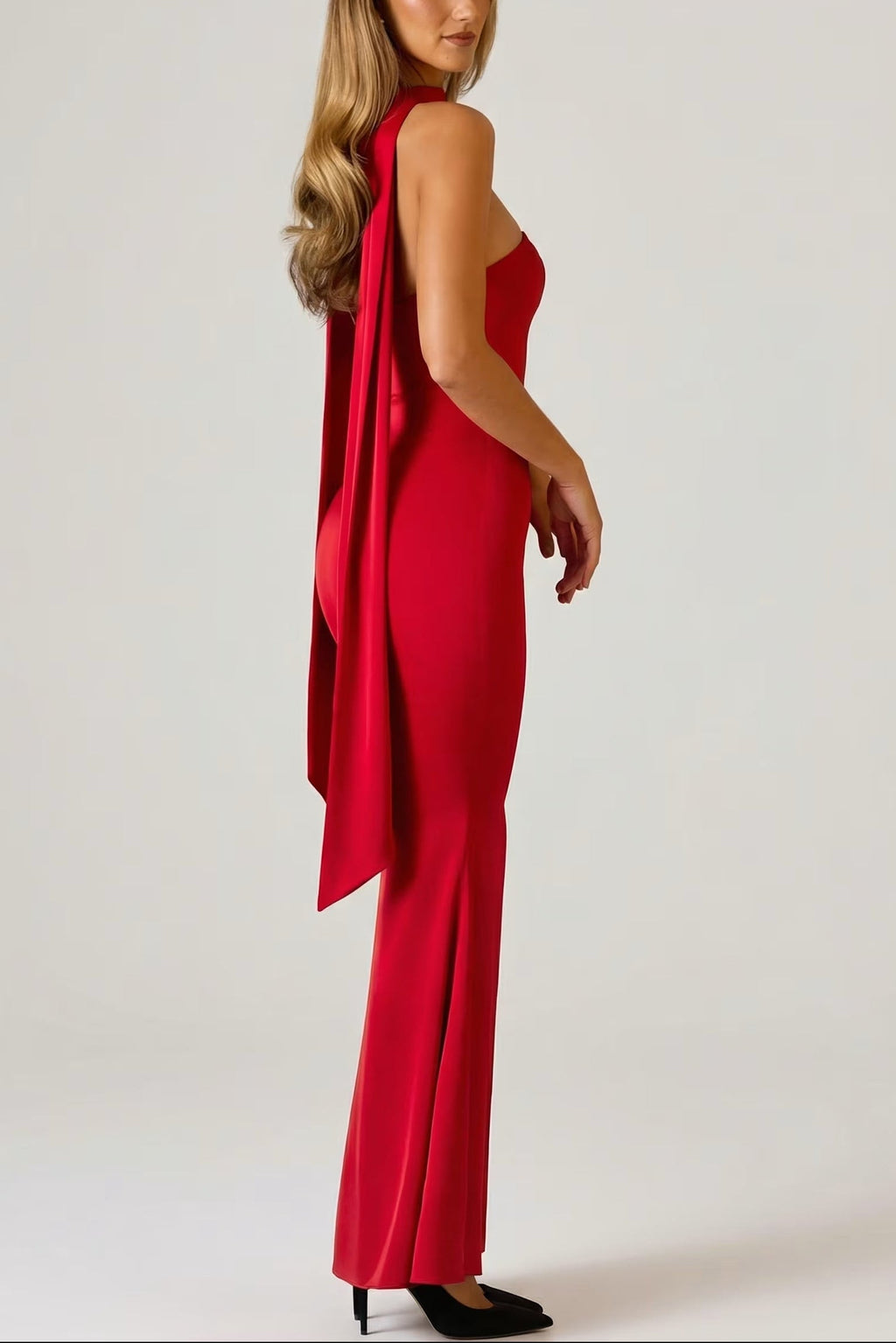 Scarf-Detail Strapless Gown