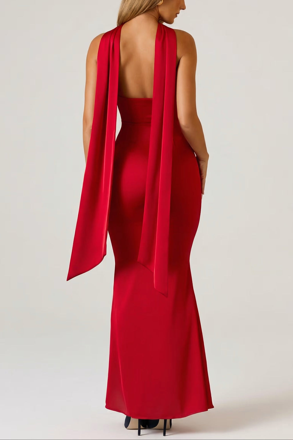 Scarf-Detail Strapless Gown