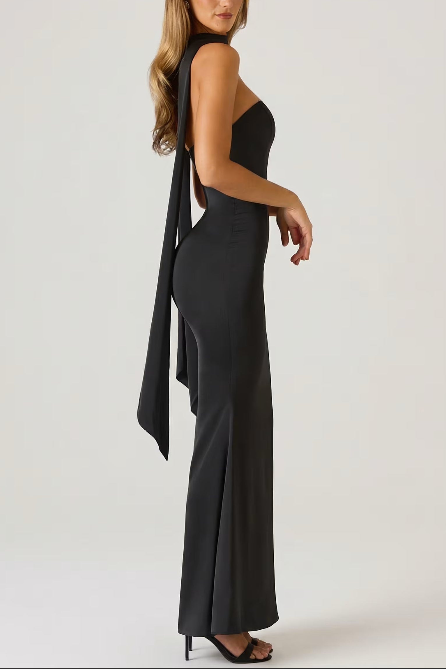 Scarf-Detail Strapless Gown