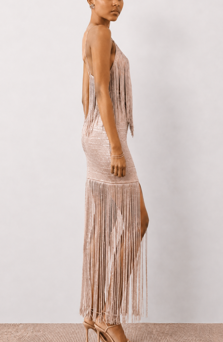 Evening Alluring V-Neck Bandage Fringe Maxi Dress