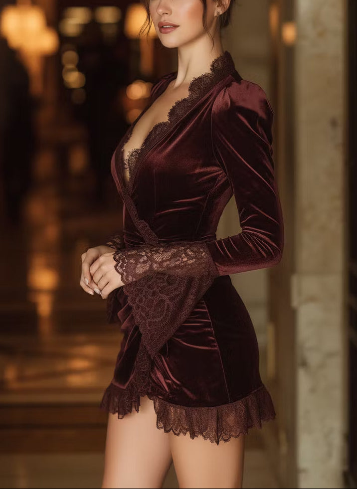 Isolde Velvet Lace Mini Dress