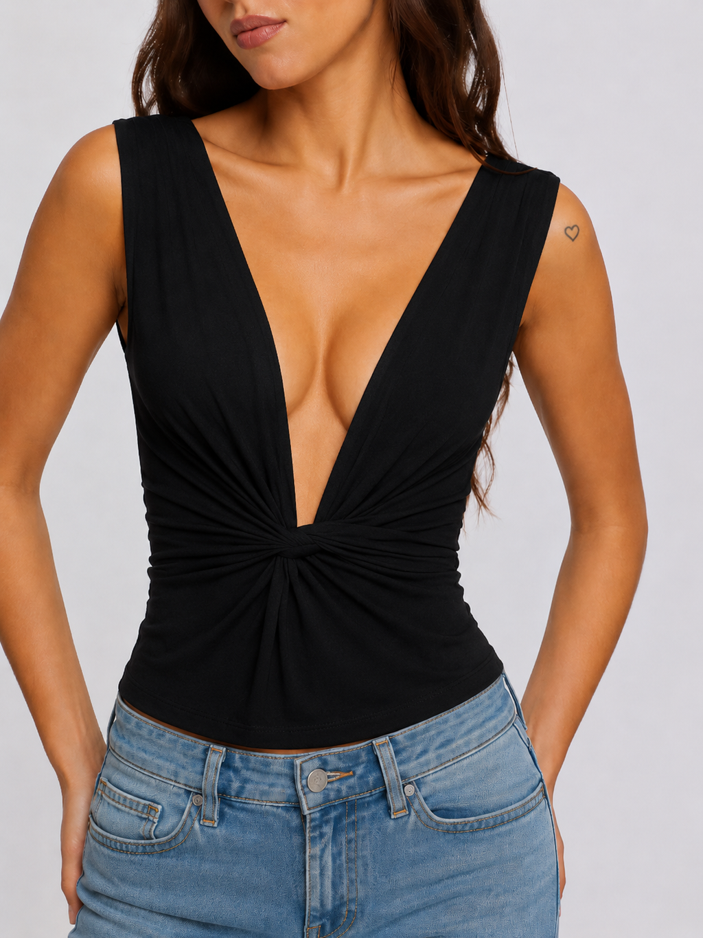 City Chic Plunge Neck Twist Top