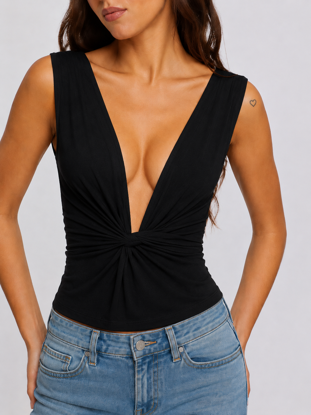 City Chic Plunge Neck Twist Top