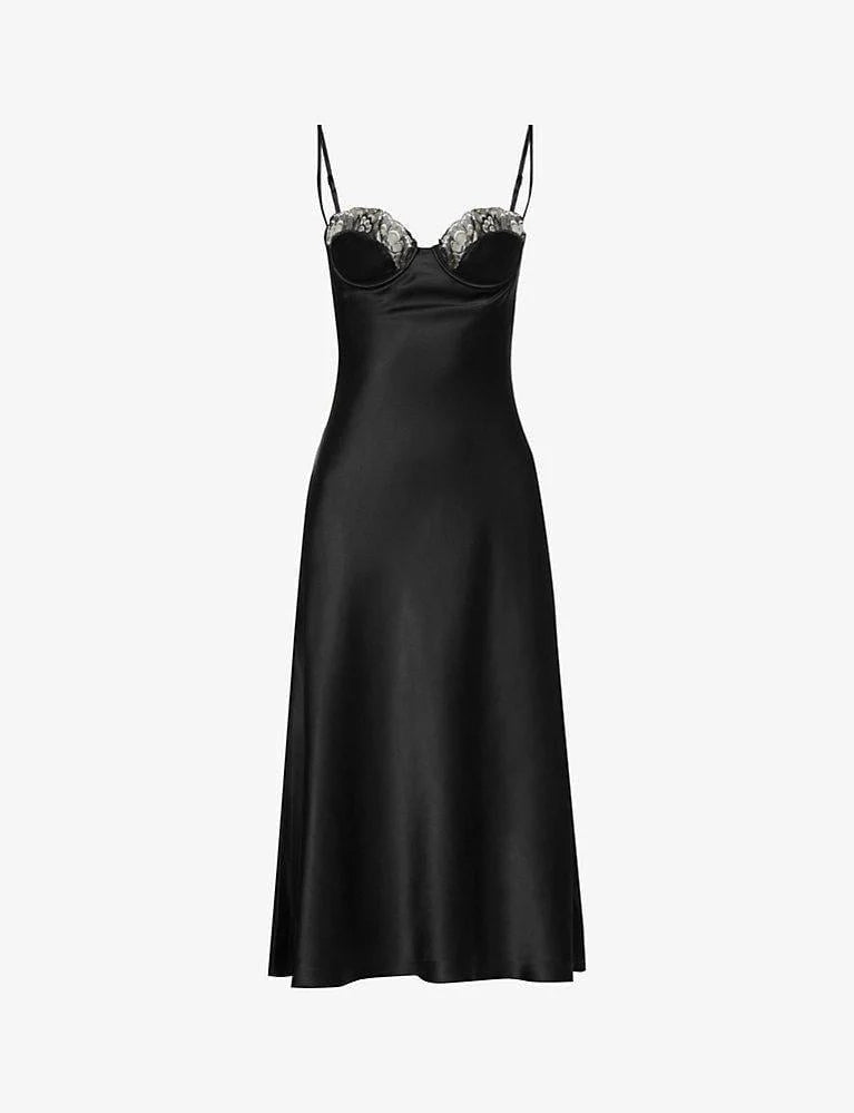 Edde Black Satin Midi Dress
