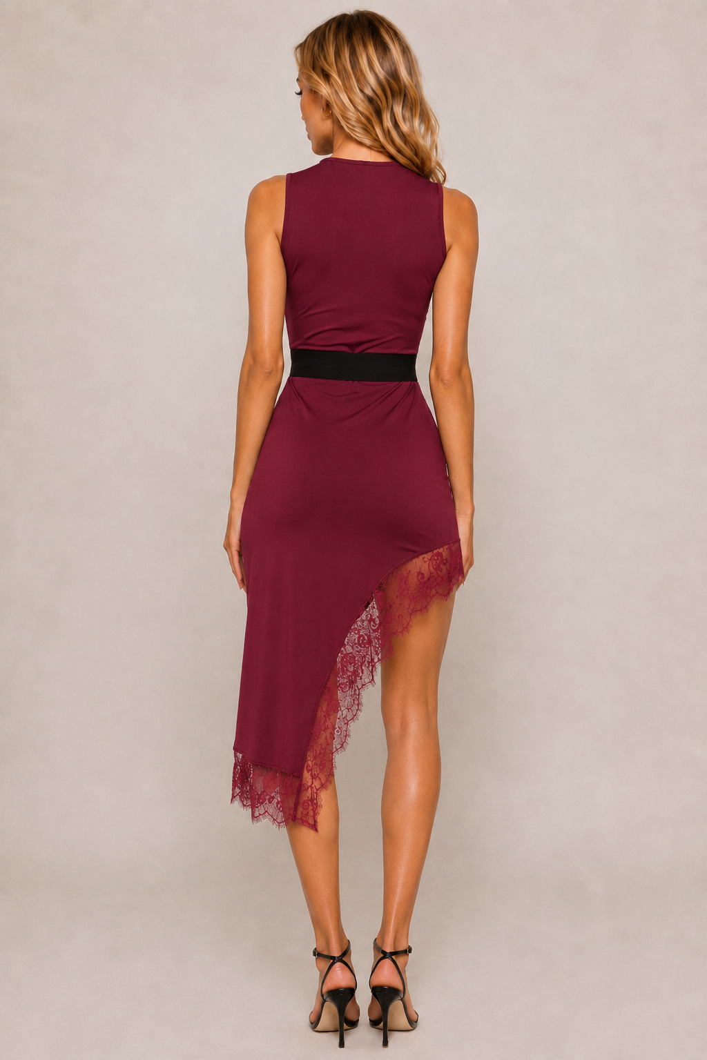 Noir Asymmetric Lace Mini Dress