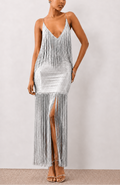 Evening Alluring V-Neck Bandage Fringe Maxi Dress