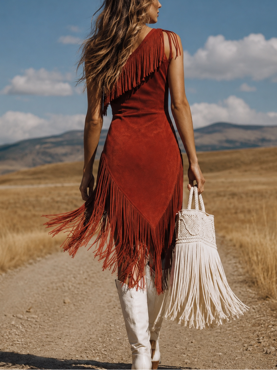 Wild Mesa One-Shoulder Fringe Dress