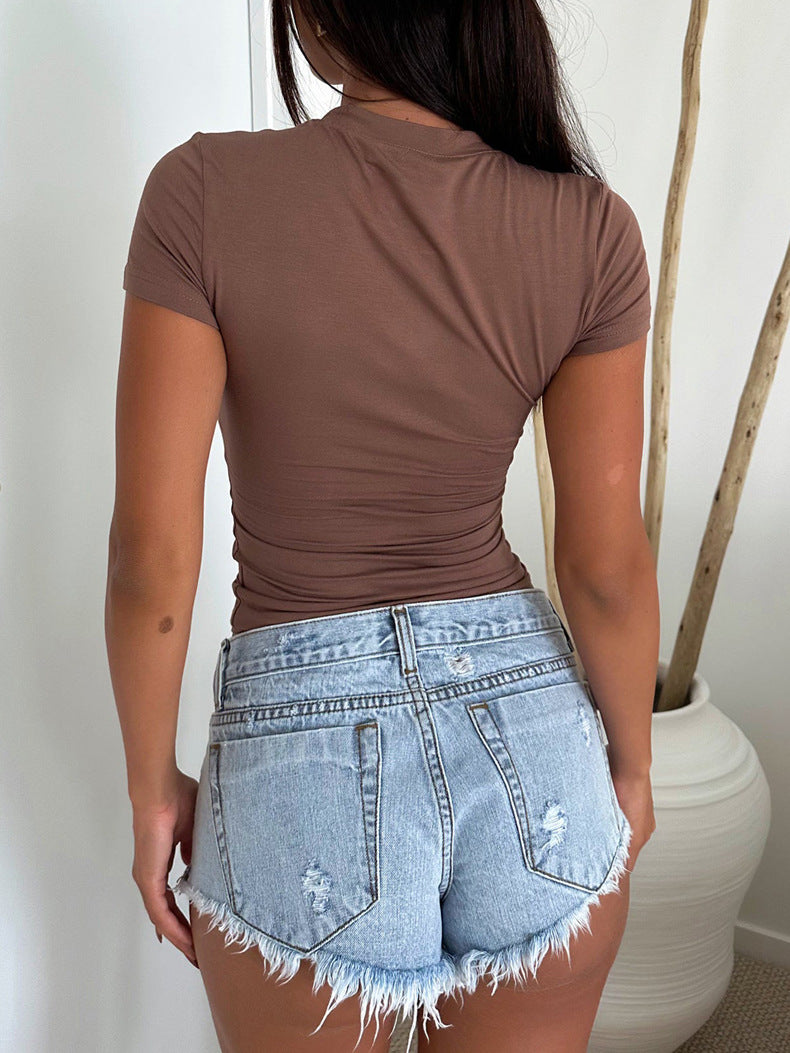 Solid-Color Slim-Fit Short-Sleeve T-Shirt