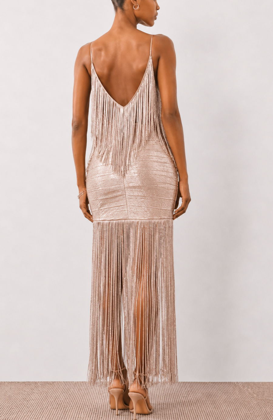 Evening Alluring V-Neck Bandage Fringe Maxi Dress