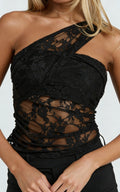 Asymmetrical Lace Panel Top in Black