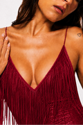 Night-Out Alluring V-Neck Bandage Fringe Mini Dress