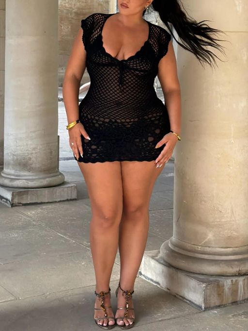 After-Dark Flirty Crochet Knit Dress