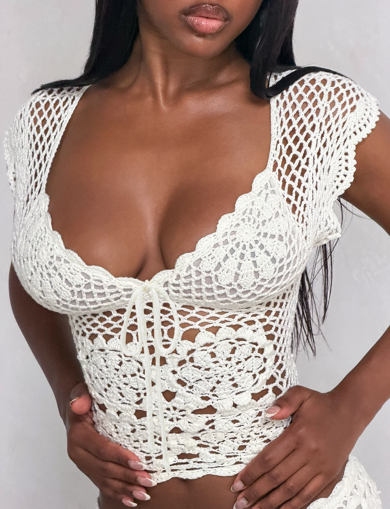 Boho Chic Open-Knit Tie Top