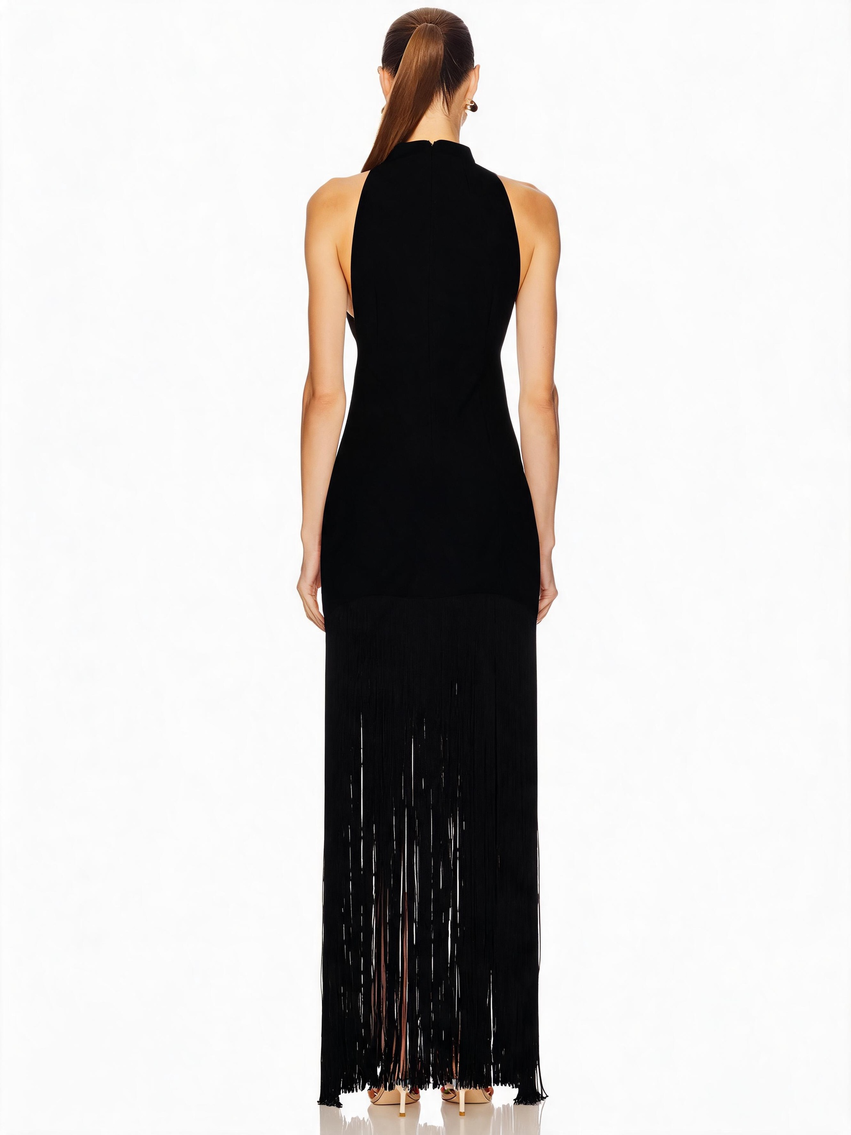 Halter Fringe Slit Maxi Dress
