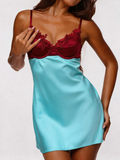 Two-Tone Lace Trim Satin Mini Dress