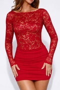 Lace Boat-Neck Mini Dress