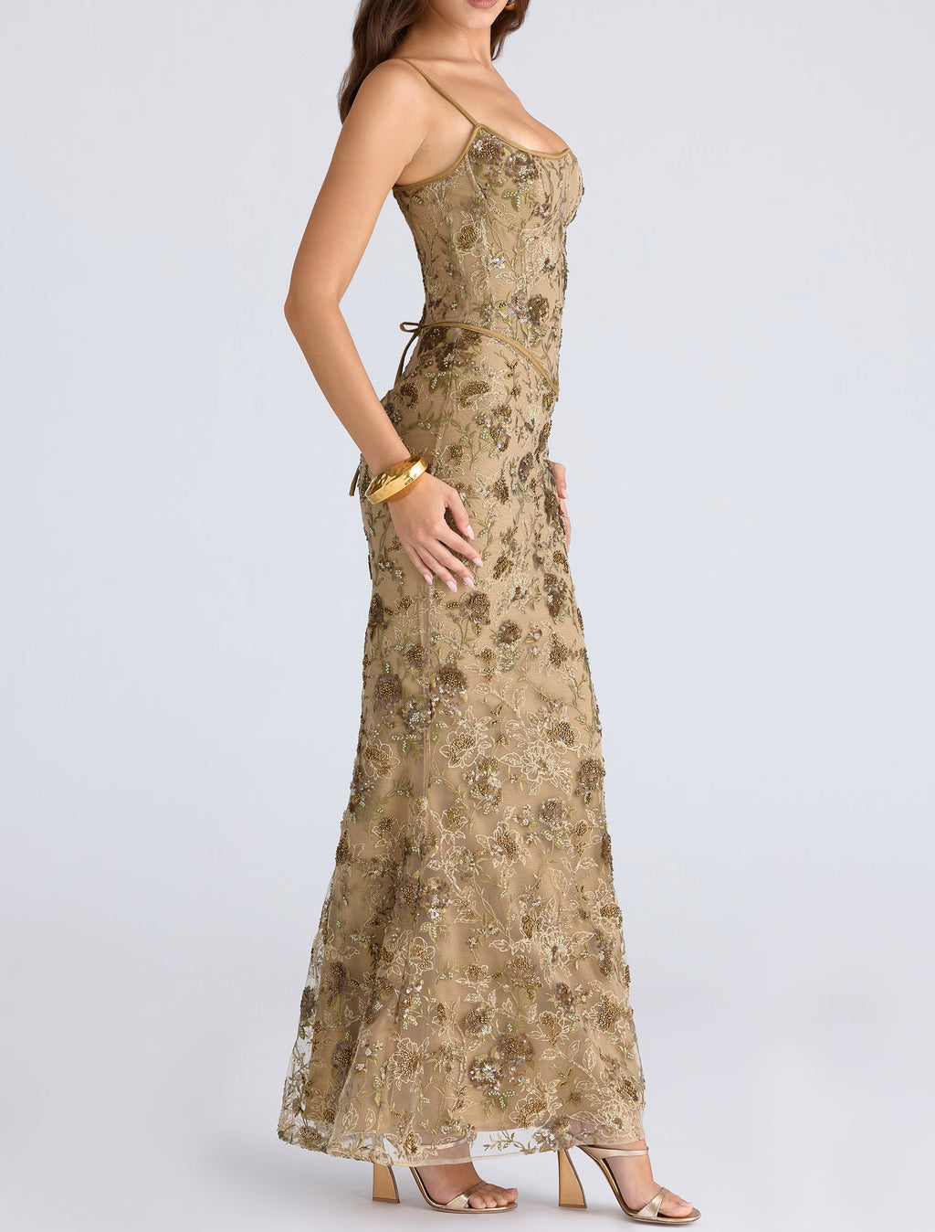 Hand Beaded Embellished Corset Maxi Dress